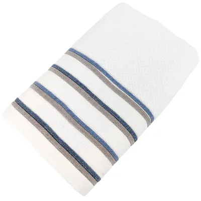 Imagen del producto de Toalla - 50 x 100 cm - 100% algodón - Blanca/Azul