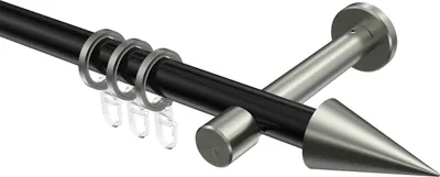 Produktbild von Interdeco Gardinenstange / Vorhangstange Schwarz / Edelstahl-Optik, Typ Prestige Savio (Kegel), 20 mm Ø 1-läufig, 280 cm