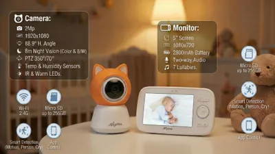 Zdjęcie produktu dla Niania Elektroniczna WiFi | Monitor 5" | Full HD 1080p | PTZ 350°|Orange