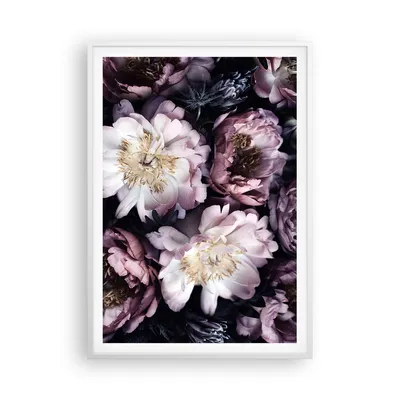 Produktbild von Gerahmtes Poster - Weißer Rahmen - Pfingstrosen Veilchen Blumen - 70x100 cm - Wand Bild - Wanddeko - Wandbilder - Kunstposter - Wandposter - Bilderrahmen - Bilder - Kunstdruck - P2WPA70x100-5076