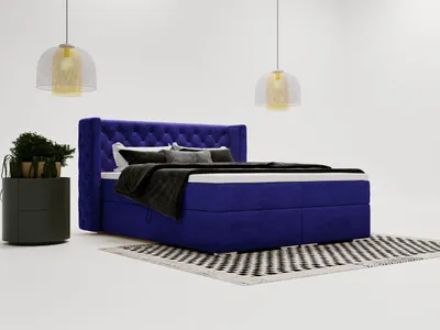 Produktbild von GrainGold Boxspringbett Lion 180x200 - Bett mit Matratze und Topper - Boxspringbett mit Bettkasten und Matratze - Boxspringbett Dunkelblau (Magic Velvet 2216)
