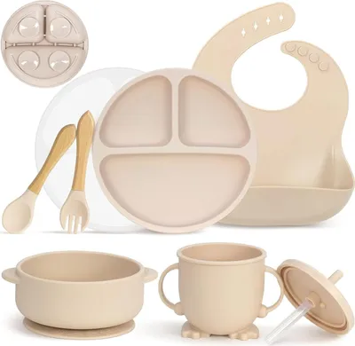 Produktbild von Kindergeschirr-Set Silikon Baby Geschirrset, Rutschfest Kindergeschirr Set, 7 Stück (7-tlg)