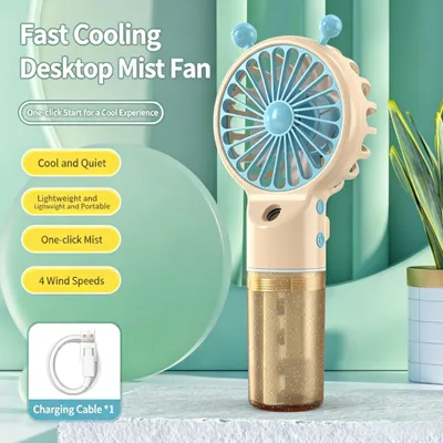 Produktbild von USB Mini Ventilator,4-Gang Windgeschwindigkeit,400 mAh Akku,Handheld Design,Ideal für Büro und Outdoo,Schnecke Design,Spray Befeuchter Ventilator,Gelb