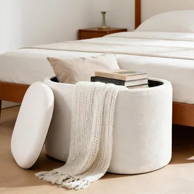 Produktbild von Ovale Sitzhocker mit Stauraum,Polsterhocker & Sitztruhe 65x37x41 cm
