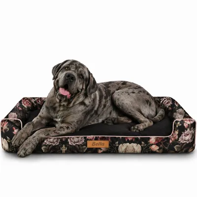 Produktbild von Großes Hundebett Hundesofa Hundekissen Hundekörbchen  Waschbar - Farbe Schwarz mit Rosen - Hundematte Größe XXL - 118x78 cm