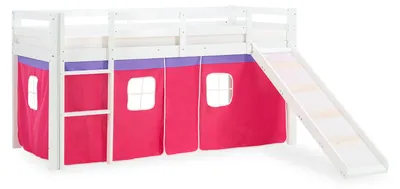 Image de Hochbett Spielbett Kinderbett Rutsche Kiefer Vorhang pink 90x200 Jugendbett