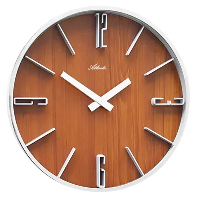 Image de Atlanta 4426/20 Horloge murale quartz analogique argentée imitation bois noyer rond