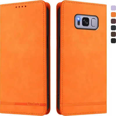Image de Étui pour Samsung Galaxy S8 Plus, étui rétro en cuirPolyuréthaneavec support et fentes pour cartes Orange
