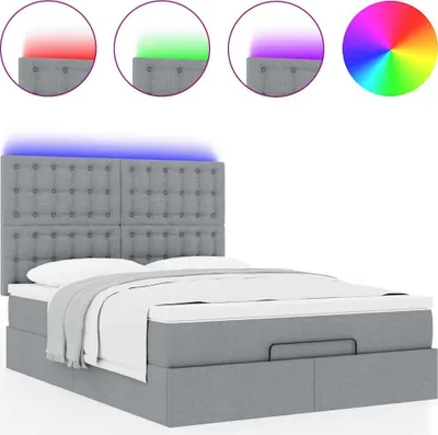Produktbild von Ottoman-Bett mit Matratze & LEDs Hellgrau 140x200 cm Stoff