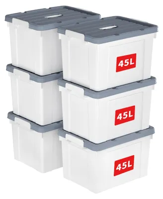 Obrázek produktu pro Cetomo, 45 litrů, 6 úložných boxů, přenosné plastové boxy s víkem, organizéry