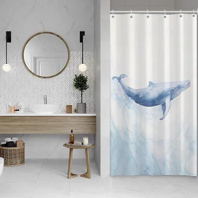 Produktbild von Douchegordijn 120 x 200 cm moderner Kunststoff blauer Walross Ozean Tier - bad wasbarer schmal Polyester Textil wasserfest - 8 Haken