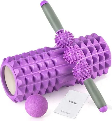 Produktbild von Unyqoos® Faszien-Set 3‑in‑1 – Faszienrolle, Duoball & Massagestick mit Massageball, lila | Selbstmassage für Schmerz- und Muskelregeneration