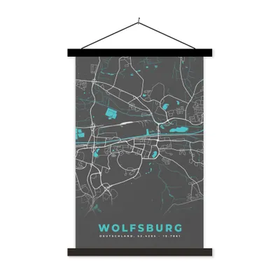 Produktbild von MuchoWow® Textilposter Stadtplan - Karte - Wolfsburg - Blau - Deutschland - Karte 120x180 cm mit schwarzem Rahmen - Fotos