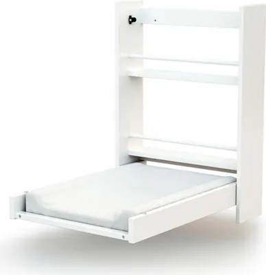 Produktbild von AT4 - Wandwickeltisch EAZY Weiß | Offene Maße (L x B x H): 56 x 77,5 x 78 cm | Maße zusammengeklappt (L x B x H): 56 x 18 x 78 cm | 2 Lagerregale | Einfach zu verwenden