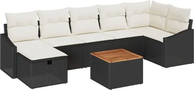 Produktbild von Möbel 8-teiliges Garten Sofa Set mit Kissen Schwarz Poly Rattan - Gartensofas 3360904