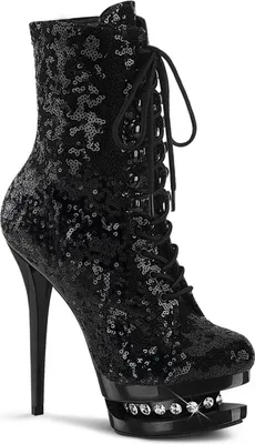 Produktbild von BLONDIE-R-1020 Pleaser High-Heels Dualplateau Stiefeletten schwarz mit Pailletten Strass