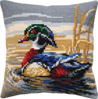 Produktbild von CDA Kreuzstichkissen Set "Mandarin-Enterich", bedruckt, 40x40cm