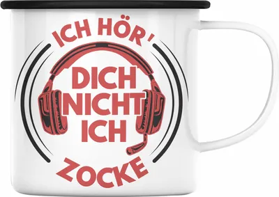 Produktbild von Trendation - Zocker Emaille Tasse Geschenk Ich Höre Dich Nicht Ich Zocke Gamer Geschenkidee Lustiger Spruch Gaming (Schwarz)
