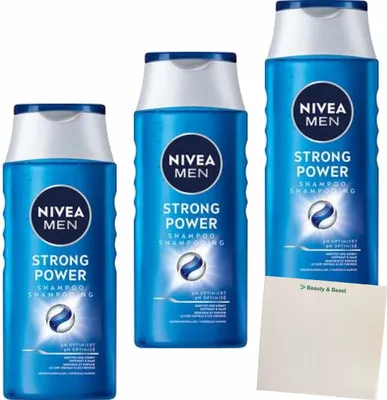 Produktbild von Nivea Men Shampoo Strong Power 3er Pack (3x250ml Flasche) + usy Block
