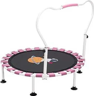 Produktbild von Trampolin Kinder,Ø 101cm Trampolin Indoor mit Faltbarem Bungee-Rebounder,Verstellbarem Schaumstoffgriff und Sicherheitspolster, Kindertrampolin Outdoor für Jungen Mädchen ab 3 Jahre