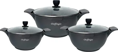 Image de Set de casseroles 20-24-28cm 6 pcs Casserole Induction Alu Fonte Vaisselle Noir