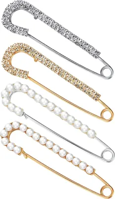 Produktbild von Broschennadeln für Damen, Pullover, Schal-Clips, Kunstkristallperlen, Sicherheitsnadeln, Hemd-Clips für Damen, Gold/Silber (4 Stück)