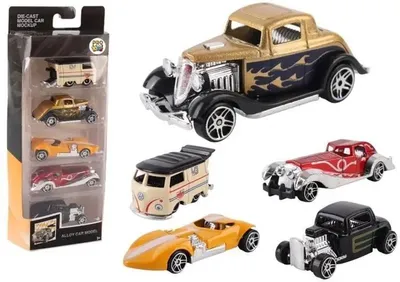 Productafbeelding van Set van vijf metalen hot rod autootjes