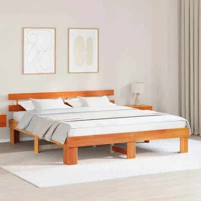 Produktbild von Möbel Bettgestell mit Kopfteil Wachsbrown 200x200 cm Massivholz Kiefer - Klassische Betten 872430