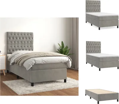 Produktbild von vidaXL Boxspringbett mit Matratze Hellgrau 90x200 cm Samt -  Betten & Bettgestelle