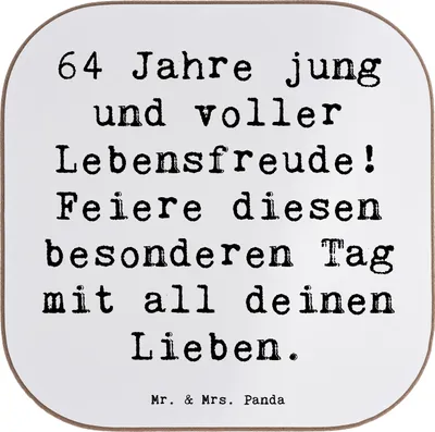 Produktbild von Mr. & Mrs. Panda Untersetzer für Gläser Spruch 64. Geburtstag Freude - Weiß - Geschenk, Coaster, gläseruntersetzer, Lebensfreude, feiern, 64 Jahre, Tassenuntersetzer