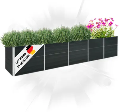 Produktbild von DELUKE® Hochbeet für Garten OSKAR Anthrazit | 400x80x77cm | Verzinkter Stahl | Wetterfest | Gartenbeet Kräuterbeet Blumenbeet Beet hoch Frühbeet für Garten Gemüsebeet