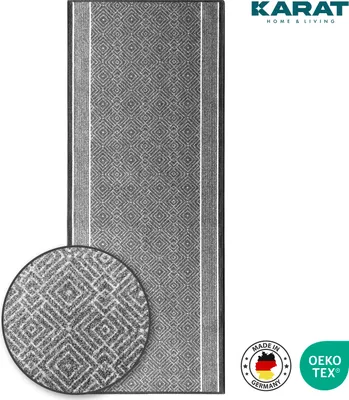 Produktbild von Karat Läufer Olymp, Flur Teppichläufer im Rauten Design, rutschhemmender Gelrücken, Polyamid Flurläufer für Flur & Wohnzimmer - Silber, 80x150 cm