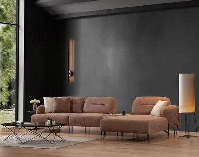 Zdjęcie produktu dla Brązowa Narożna Sofa Do Salonu Z Designerską Tapicerką