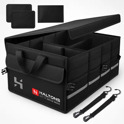 Zdjęcie produktu dla Składany organizer do bagażnika Haltons, duży, wytrzymały, wykonany z materiału Oxford 600D i 210