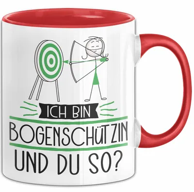 Produktbild von Bogenschützin Tasse Geschenk Ich Bin Bogenschützin Und Du So Geschenkidee Lustiger Spruch Becher (Rot)