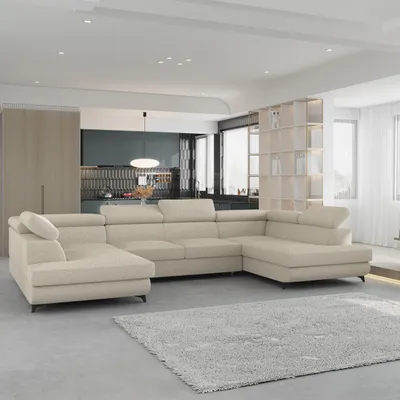 Produktbild von Masseno Ecksofa VINTESSA mit Schlaffunktion U-Form, Sofa mit Bettkasten, Wohnzimmersofa, Couch, Soffa, Bettsofa, Couchgarnitur- Creme, QUELLE 02