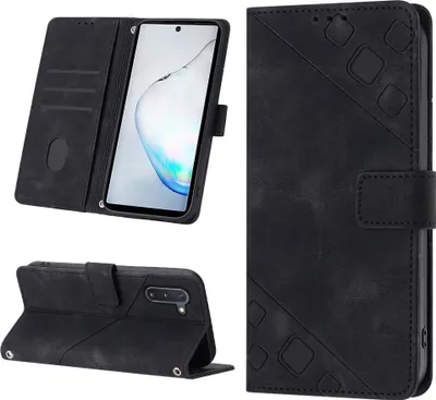 Produktbild von Hülle für Samsung Galaxy Note 10 Prägung Flip Leder Brieftasche Schutzhülle mit Ständer Schwarz