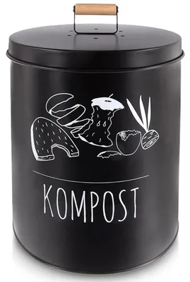 Immagine prodotto di Compostiera da cucina con filtro a carbone, 8 litri, in metallo nero.