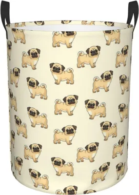 Produktbild von Wäschekorb mit Mops-Motiv zur Aufbewahrung von Schmutzwäsche und Spielzeug für Schlafzimmer, Zuhause und Wohnheim, 40 x 50 cm