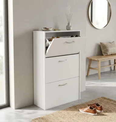 Immagine prodotto di Milani Home - scarpiera slim 3 ante a ribalta, bianco, 59 x 25 x 105 cm