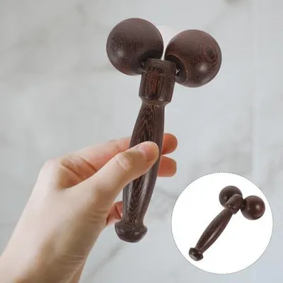 Produktbild von Gesichtsmassagegerät aus Chickendwingholz, manueller Gesichtsroller mit Doppelrollen für die Hautpflege, kühlend und straffend für Gesicht, Augen und Körpermassage