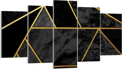 Produktbild von Bild auf Leinwand - Leinwandbild - 5 Teile - Abstraktion Gold Schwarz - 160x85cm - Wand Bild - Wanddeko - Wandbilder - Leinwanddruck - Bilder - Wanddekoration - Leinwand bilder - EA160x85-4358