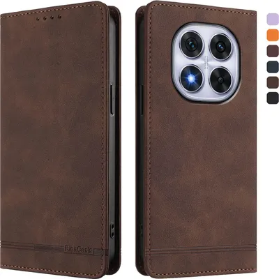 Produktbild von Hülle für Xiaomi Redmi Note 14 Pro 4G, Retro Kunstleder Ständer Klapphülle mit Kartenfächer und Magnetische Braun