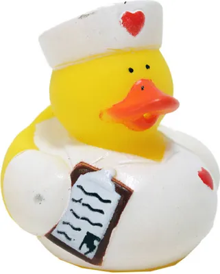 Produktbild von Gummi Ente Krankenschwester "Elly" mit Klemmbrett - ca. 5 cm