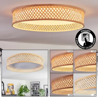 Produktbild von Barcellona Deckenlampe dimmbar aus Metall/Bambus/Kunststoff in Weiß/Natur