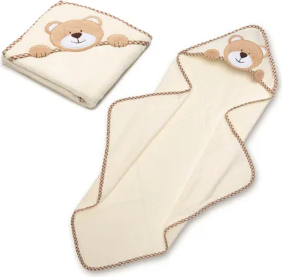 Produktbild von all Kids United Baby Kapuzenhandtuch Bär, 100% Baumwolle, 76x76 cm, weiches Badehandtuch für Babys & Kleinkinder, saugstarkes Kapuzenbadetuch