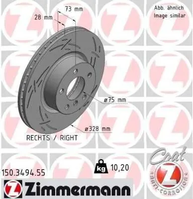 Produktbild von ZIMMERMANN Bremsscheibe Vorne Rechts für BMW X3 (F25) 328mm 150.3494.55