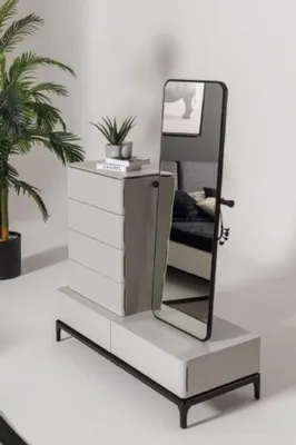 Immagine prodotto di Set di cassettiere con specchio Cassettiere soggiorno legno Ancora moderno bianco