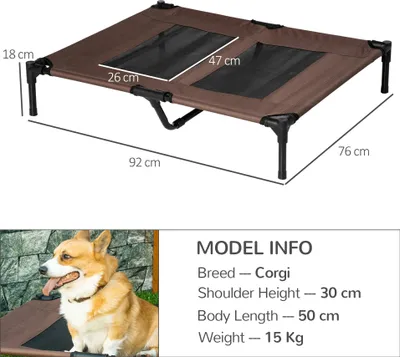 Image de PawHut Lit sur pieds lit pour chien chat lit de camp lit surélevé aniamux grand confort tissu Oxford textilène micro-perforé acier 92 x 76 x 18 cm marron
