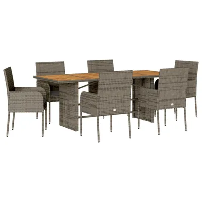 Obrázek produktu pro vidaXL 7dílný zahradní jídelní set s polštáři Grey Poly Rattan